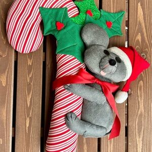 Festive Vintage Mouse on Candy Cane Plush 20"